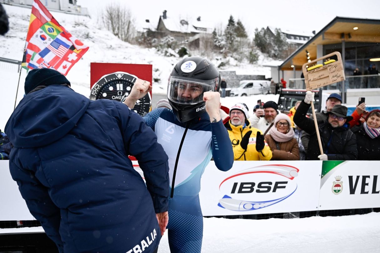Bree Walker Monobob Olympian celebrates at the Winterberg Bobsleigh Track