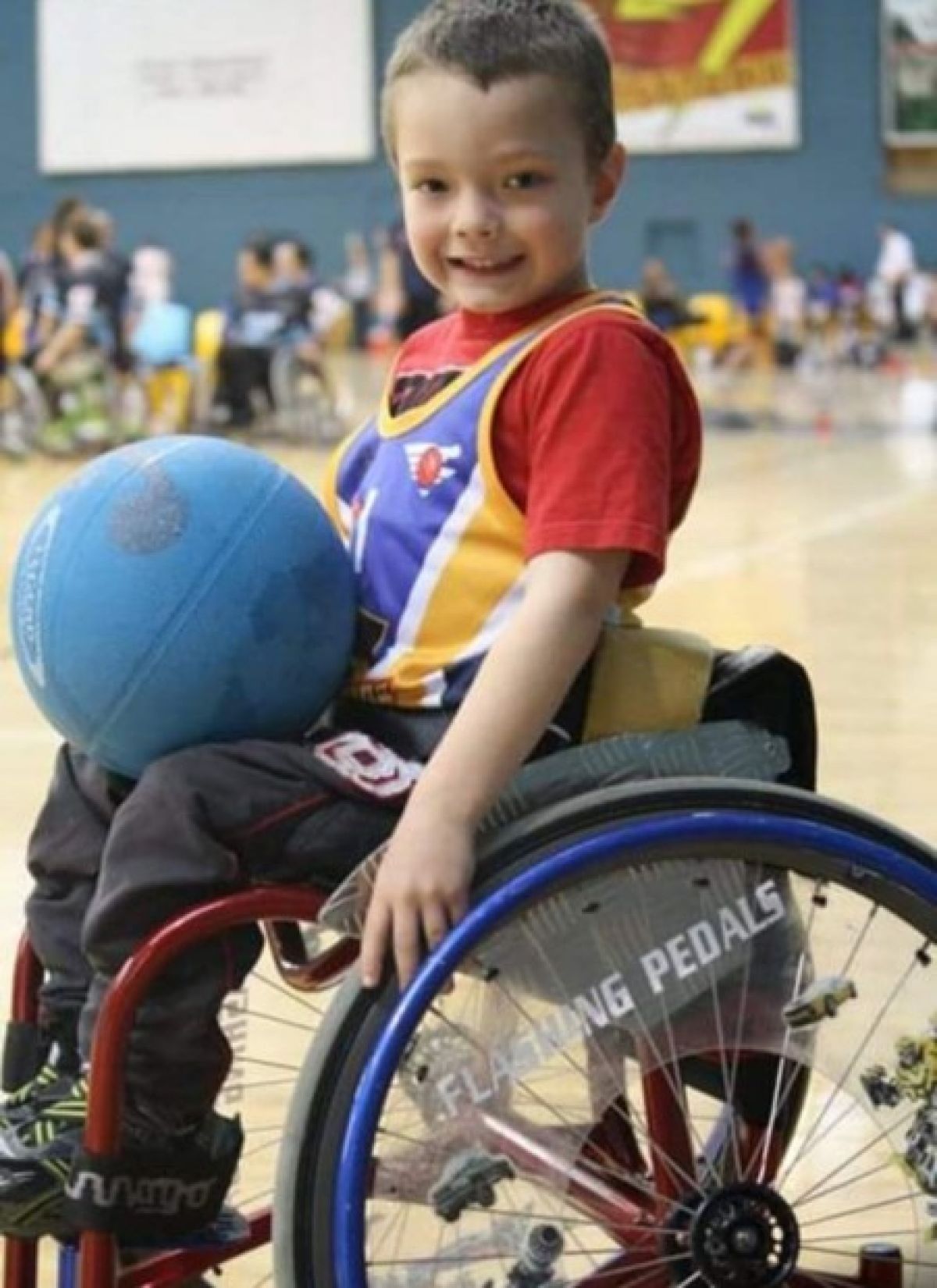 Eithan Leard in his first basketball wheelchair at 5 years old.