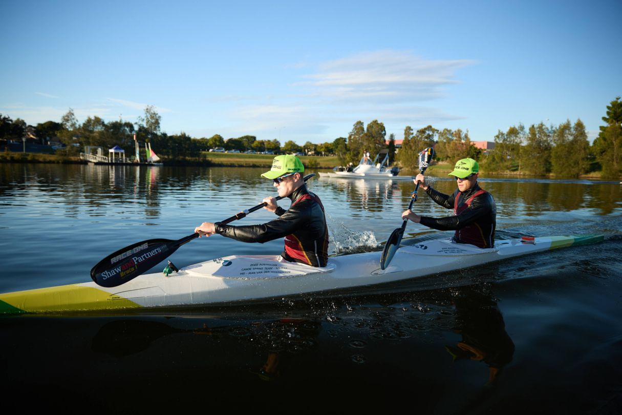 Tom Green and Jean van der Westhuyzen training together in the water.