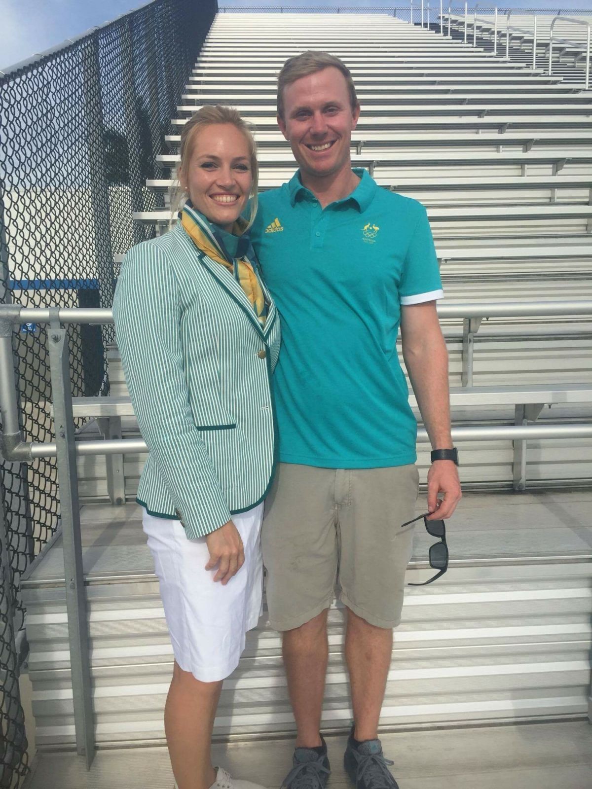 Olympic Javelin Thrower Kelsey-Lee Barber with her husband Mike at the Rio Olympics.
