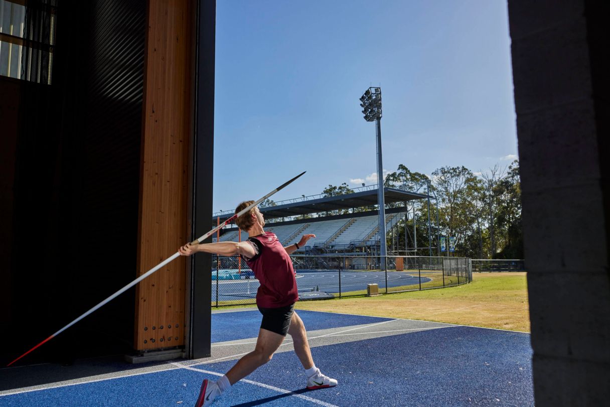 QAS athlete throwing javelin at the QAS National Throws Centre of Excellence